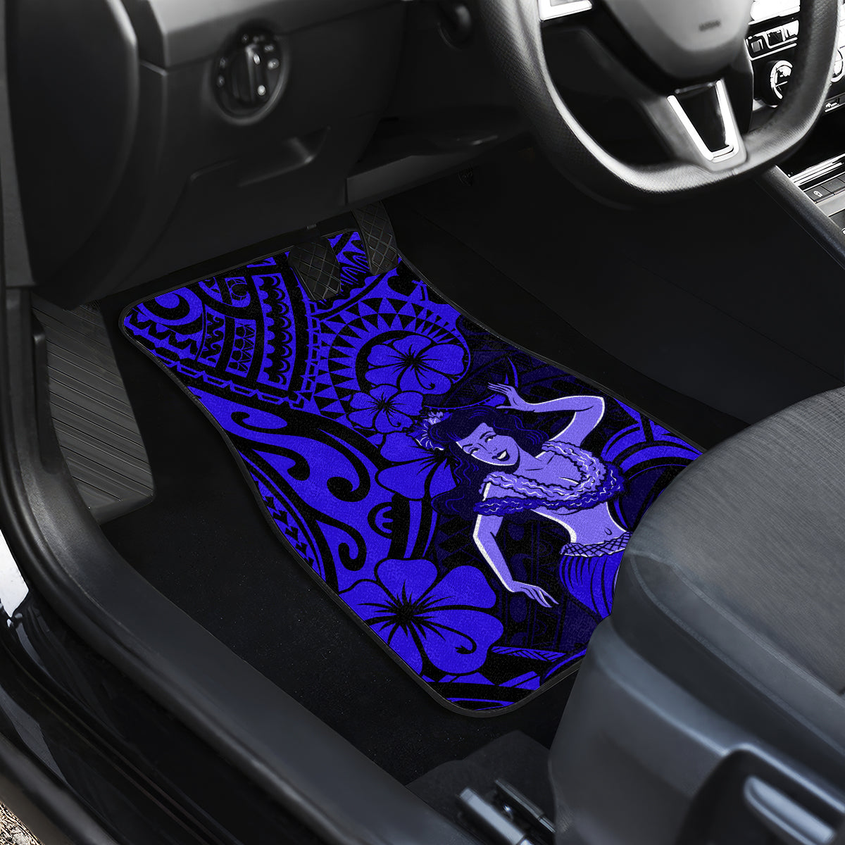 Hawaii Hula Girl Car Mats Polynesian Pattern Navy Blue Version - Wonder Print Shop