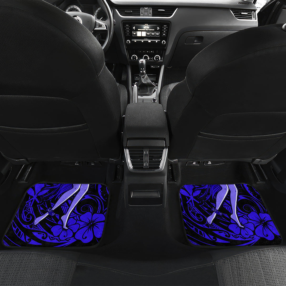 Hawaii Hula Girl Car Mats Polynesian Pattern Navy Blue Version - Wonder Print Shop
