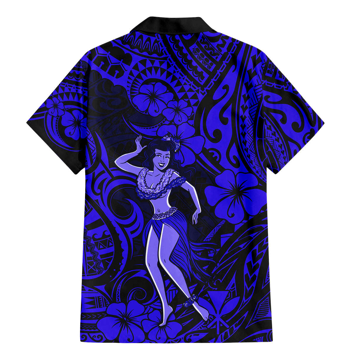 Hawaii Hula Girl Family Matching Mermaid Dress and Hawaiian Shirt Polynesian Pattern Navy Blue Version - Wonder Print Shop