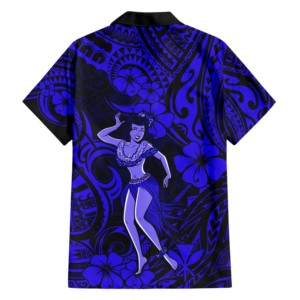 Hawaii Hula Girl Family Matching Puletasi Dress and Hawaiian Shirt Polynesian Pattern Navy Blue Version - Wonder Print Shop