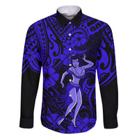 Hawaii Hula Girl Family Matching Puletasi Dress and Hawaiian Shirt Polynesian Pattern Navy Blue Version - Wonder Print Shop