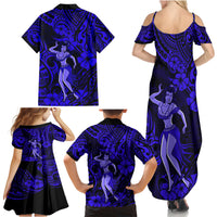 Hawaii Hula Girl Family Matching Summer Maxi Dress and Hawaiian Shirt Polynesian Pattern Navy Blue Version - Wonder Print Shop