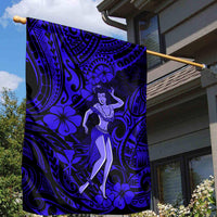 Hawaii Hula Girl Garden Flag Polynesian Pattern Navy Blue Version - Wonder Print Shop