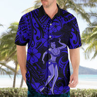 Hawaii Hula Girl Hawaiian Shirt Polynesian Pattern Navy Blue Version - Wonder Print Shop