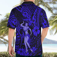 Hawaii Hula Girl Hawaiian Shirt Polynesian Pattern Navy Blue Version - Wonder Print Shop