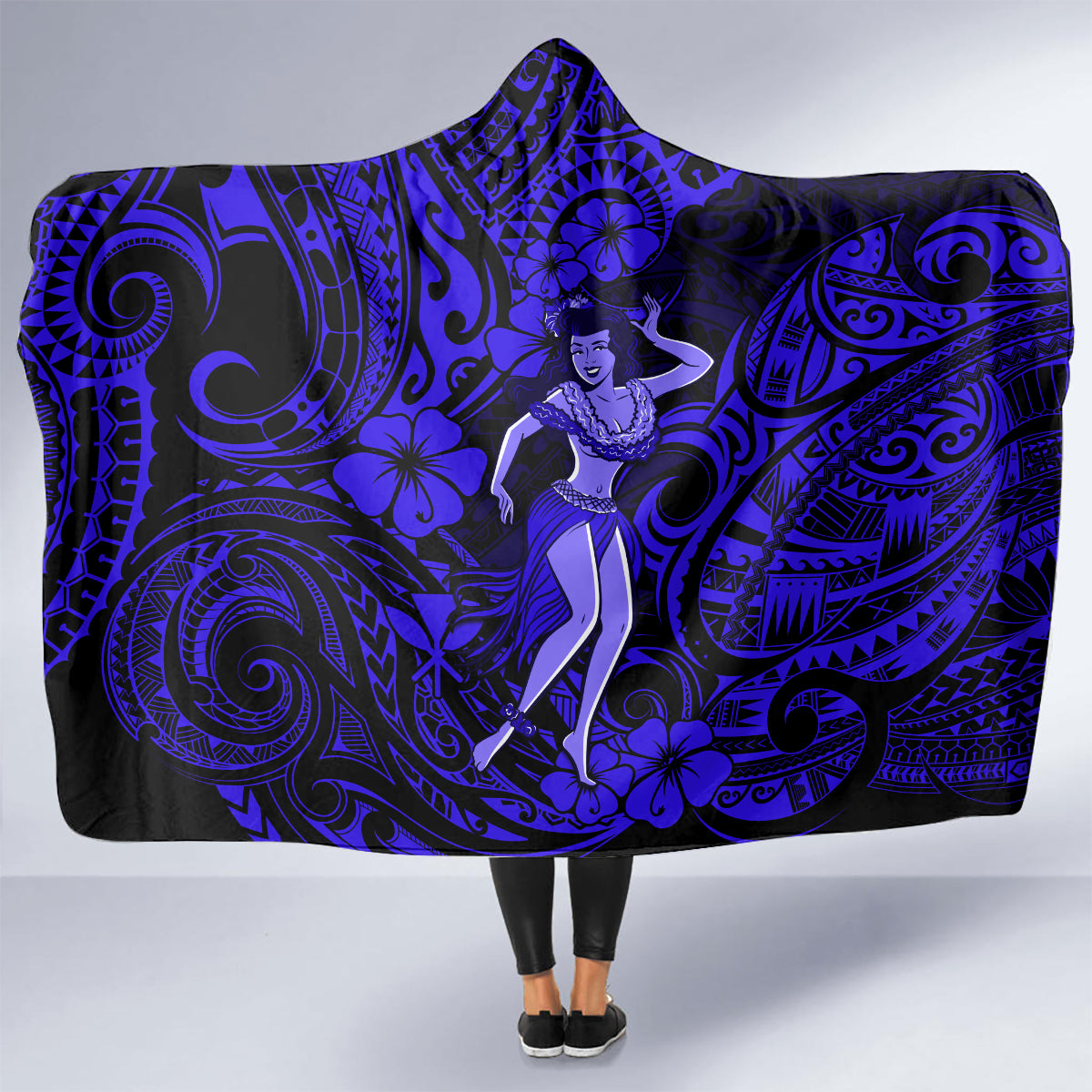hawaii-hula-girl-hooded-blanket-polynesian-pattern-navy-blue-version