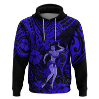 Hawaii Hula Girl Hoodie Polynesian Pattern Navy Blue Version - Wonder Print Shop