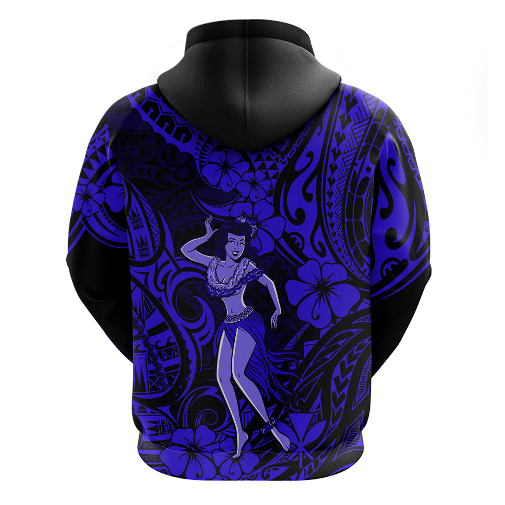 Hawaii Hula Girl Hoodie Polynesian Pattern Navy Blue Version - Wonder Print Shop