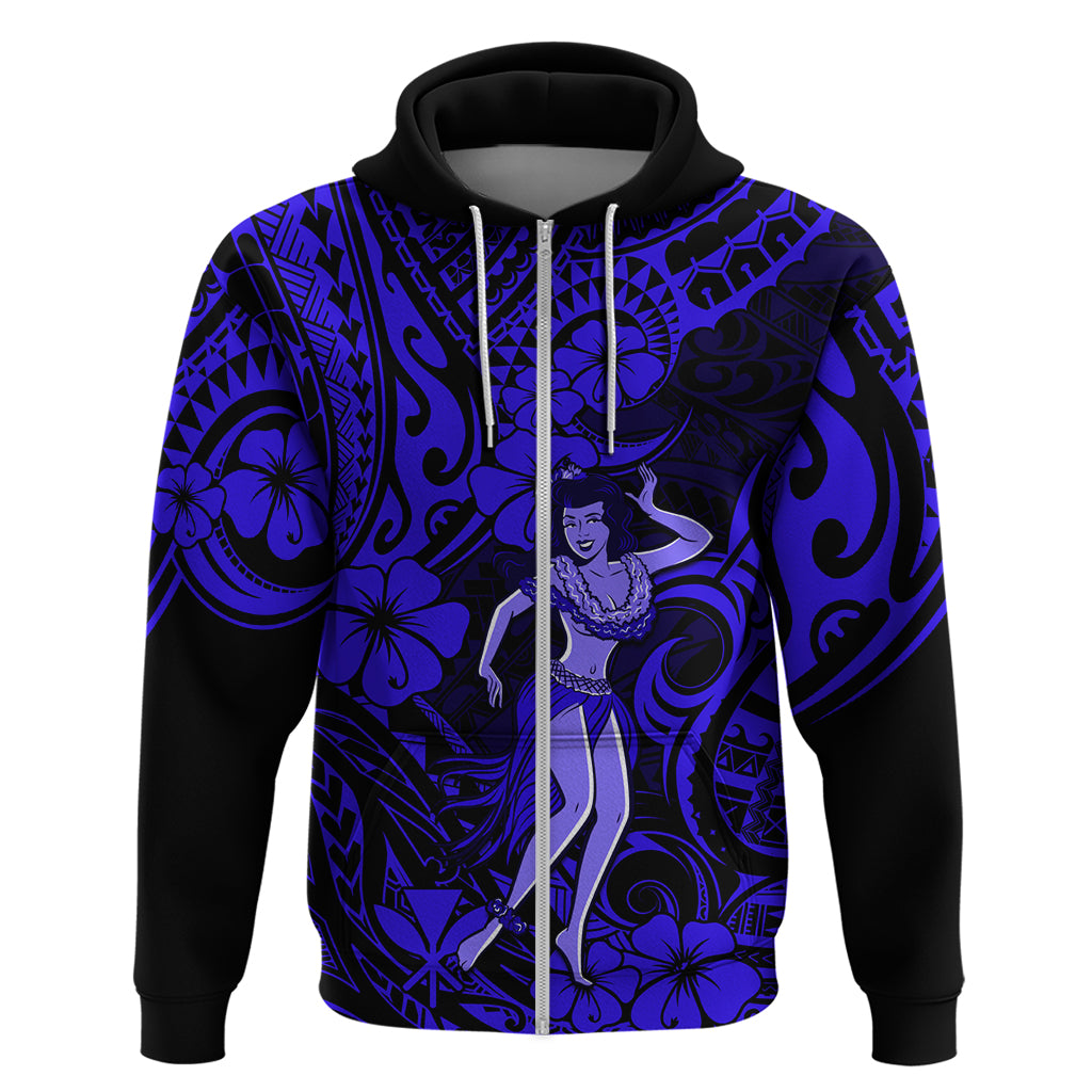 Hawaii Hula Girl Hoodie Polynesian Pattern Navy Blue Version - Wonder Print Shop