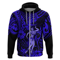 Hawaii Hula Girl Hoodie Polynesian Pattern Navy Blue Version - Wonder Print Shop
