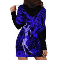 Hawaii Hula Girl Hoodie Dress Polynesian Pattern Navy Blue Version - Wonder Print Shop