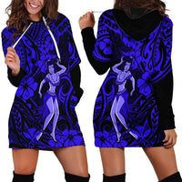 Hawaii Hula Girl Hoodie Dress Polynesian Pattern Navy Blue Version - Wonder Print Shop
