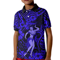 Hawaii Hula Girl Kid Polo Shirt Polynesian Pattern Navy Blue Version - Wonder Print Shop