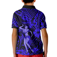 Hawaii Hula Girl Kid Polo Shirt Polynesian Pattern Navy Blue Version - Wonder Print Shop