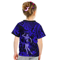 Hawaii Hula Girl Kid T Shirt Polynesian Pattern Navy Blue Version - Wonder Print Shop