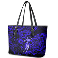 Hawaii Hula Girl Leather Tote Bag Polynesian Pattern Navy Blue Version - Wonder Print Shop