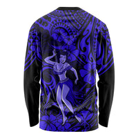 Hawaii Hula Girl Long Sleeve Shirt Polynesian Pattern Navy Blue Version - Wonder Print Shop