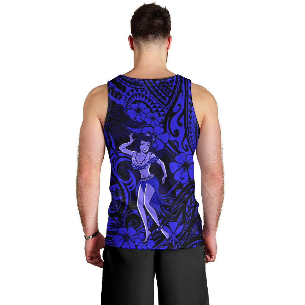 Hawaii Hula Girl Men Tank Top Polynesian Pattern Navy Blue Version - Wonder Print Shop
