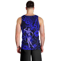 Hawaii Hula Girl Men Tank Top Polynesian Pattern Navy Blue Version - Wonder Print Shop