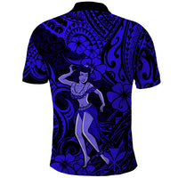 Hawaii Hula Girl Polo Shirt Polynesian Pattern Navy Blue Version - Wonder Print Shop