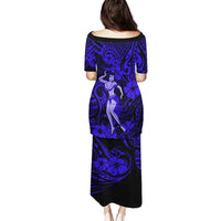 Hawaii Hula Girl Puletasi Polynesian Pattern Navy Blue Version - Wonder Print Shop