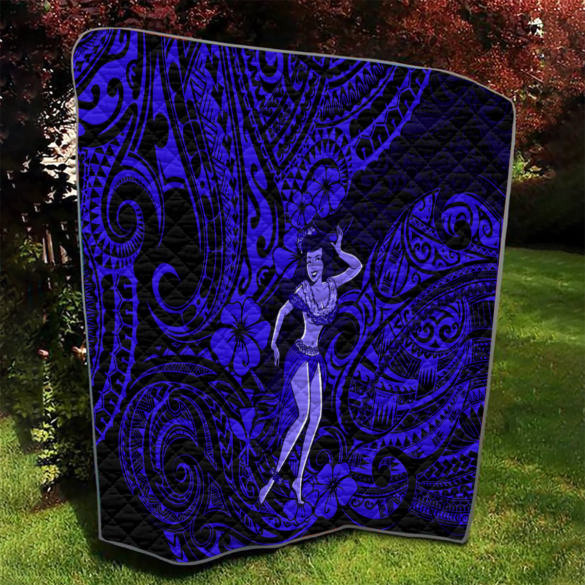 Hawaii Hula Girl Quilt Polynesian Pattern Navy Blue Version - Wonder Print Shop