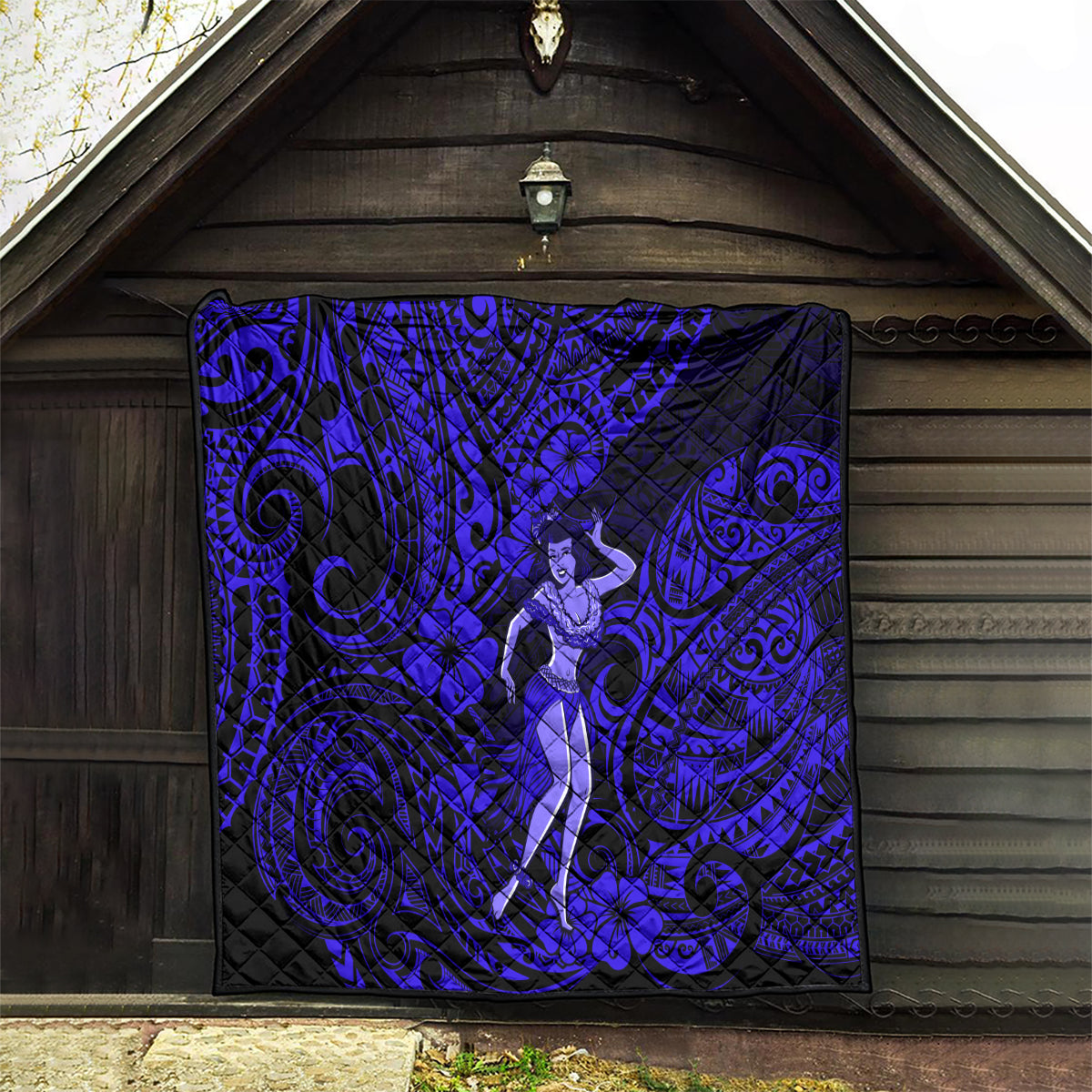 Hawaii Hula Girl Quilt Polynesian Pattern Navy Blue Version - Wonder Print Shop