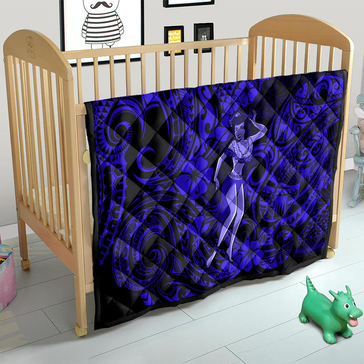 Hawaii Hula Girl Quilt Polynesian Pattern Navy Blue Version - Wonder Print Shop