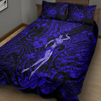 Hawaii Hula Girl Quilt Bed Set Polynesian Pattern Navy Blue Version - Wonder Print Shop