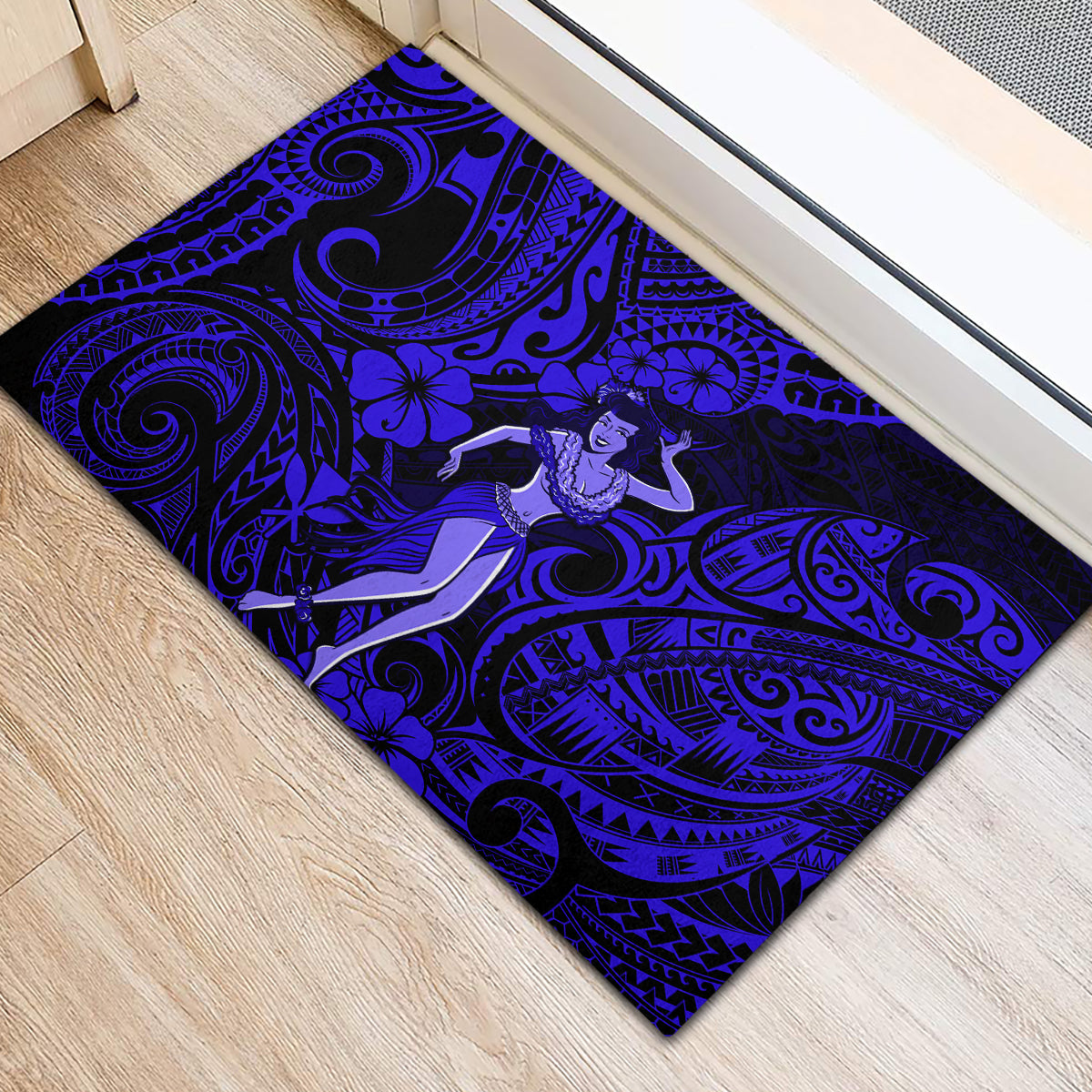 Hawaii Hula Girl Rubber Doormat Polynesian Pattern Navy Blue Version - Wonder Print Shop