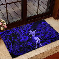Hawaii Hula Girl Rubber Doormat Polynesian Pattern Navy Blue Version - Wonder Print Shop