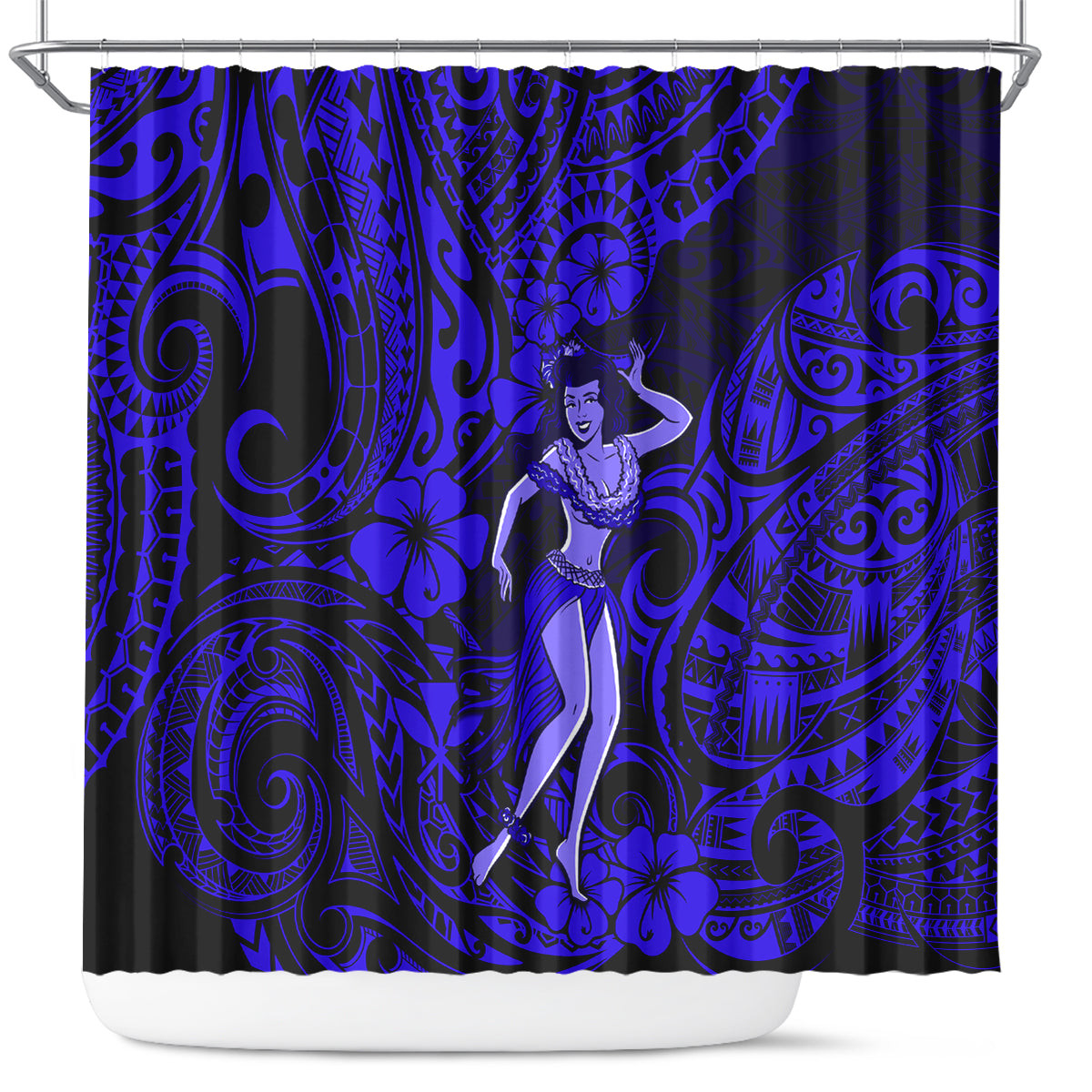 hawaii-hula-girl-shower-curtain-polynesian-pattern-navy-blue-version