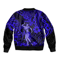 Hawaii Hula Girl Sleeve Zip Bomber Jacket Polynesian Pattern Navy Blue Version - Wonder Print Shop
