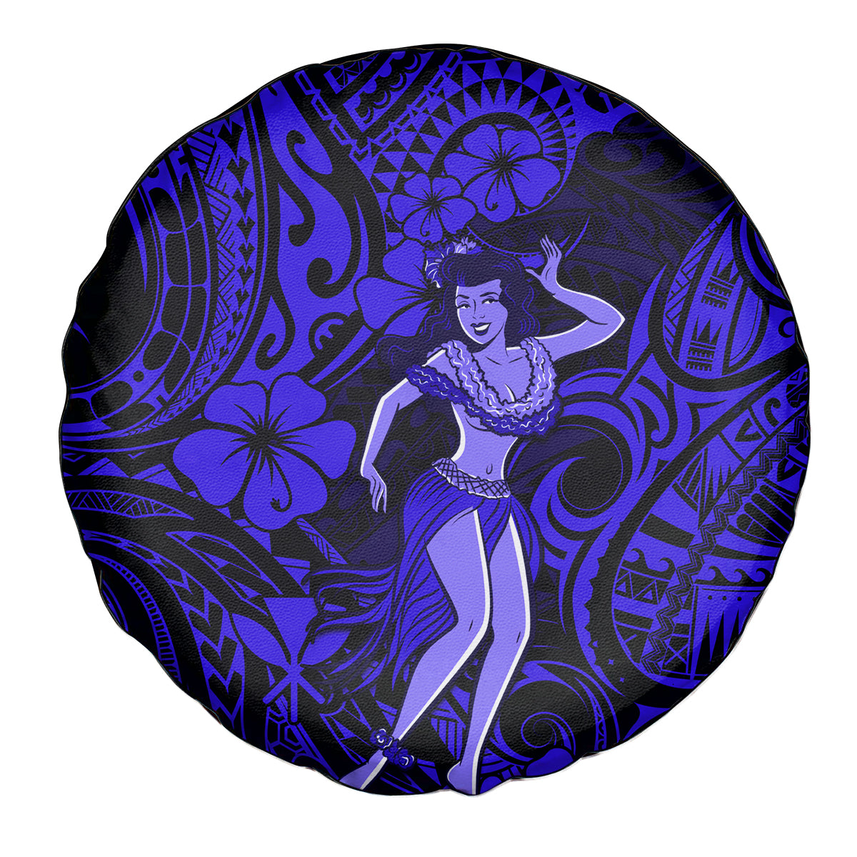 Hawaii Hula Girl Spare Tire Cover Polynesian Pattern Navy Blue Version - Wonder Print Shop