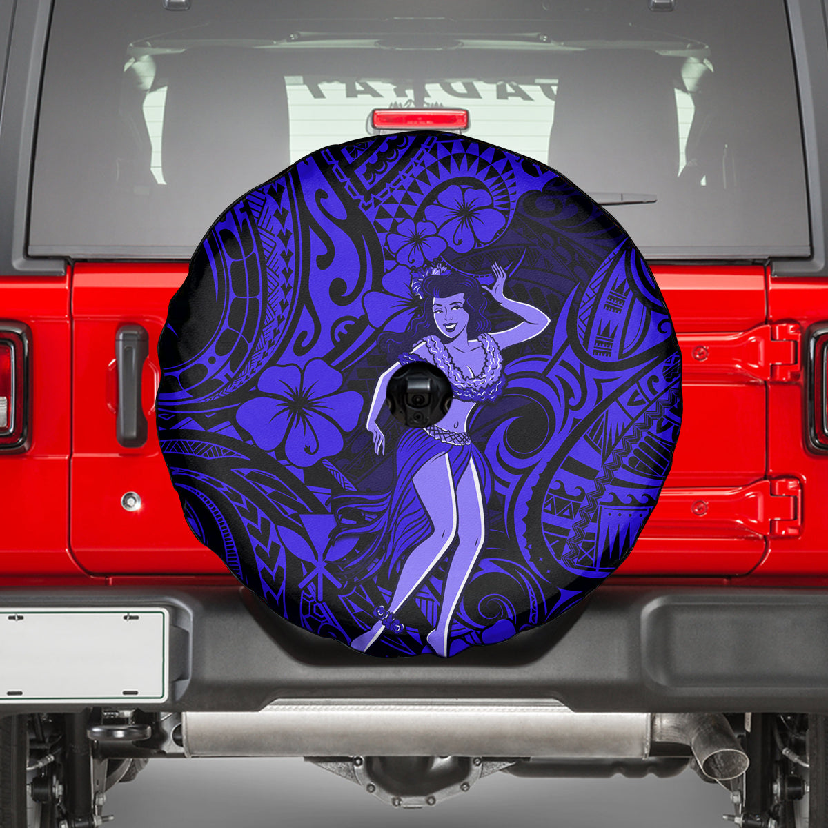 Hawaii Hula Girl Spare Tire Cover Polynesian Pattern Navy Blue Version - Wonder Print Shop