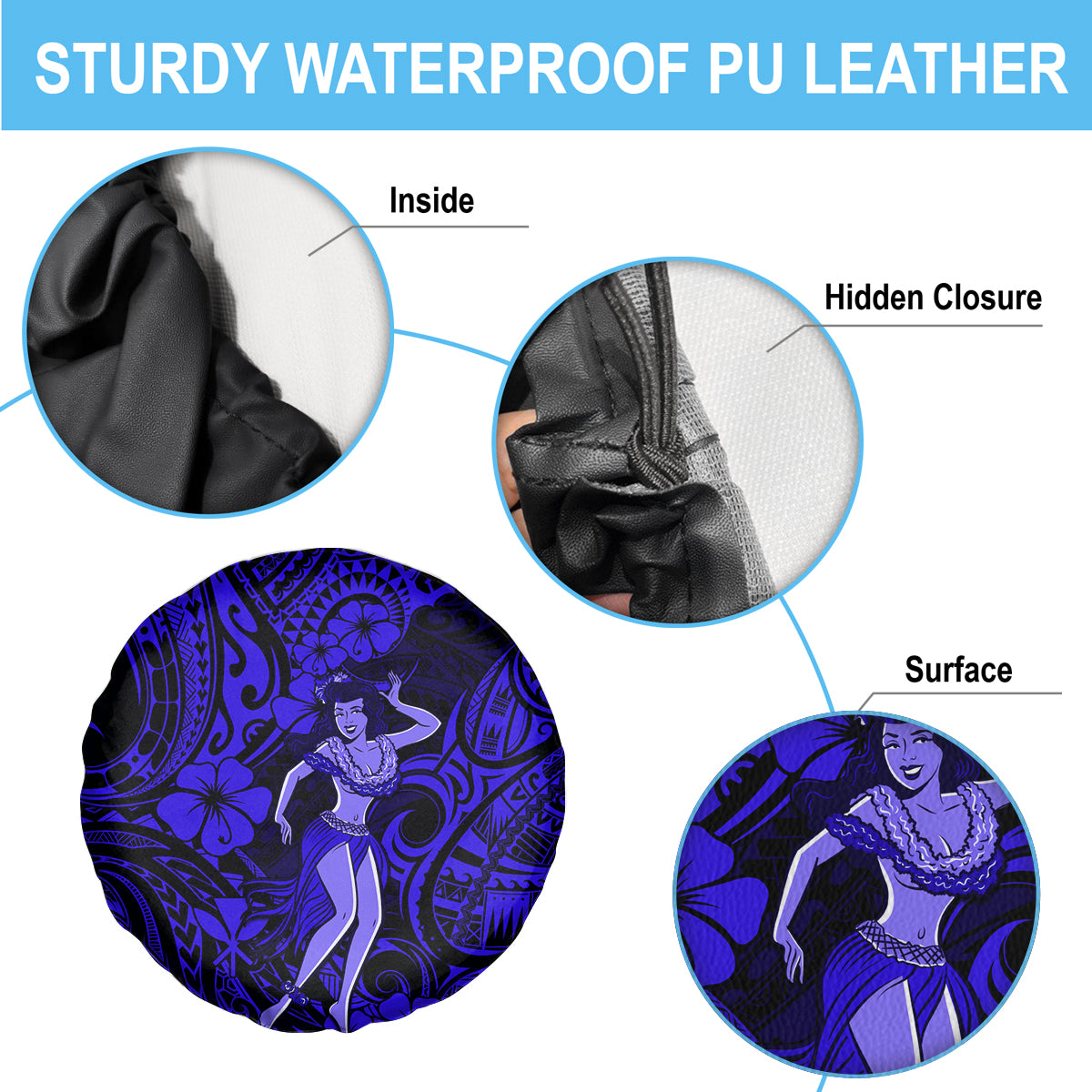 Hawaii Hula Girl Spare Tire Cover Polynesian Pattern Navy Blue Version - Wonder Print Shop