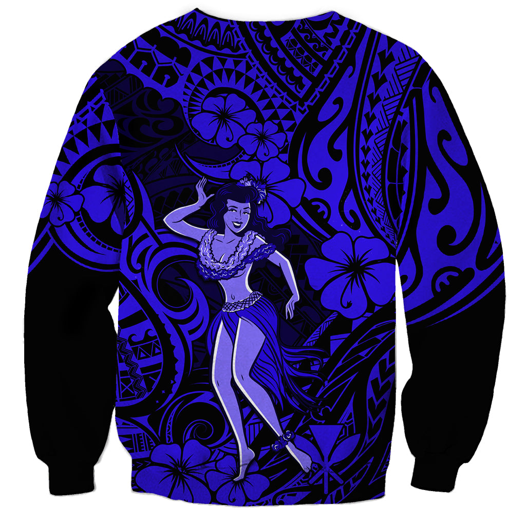 Hawaii Hula Girl Sweatshirt Polynesian Pattern Navy Blue Version - Wonder Print Shop