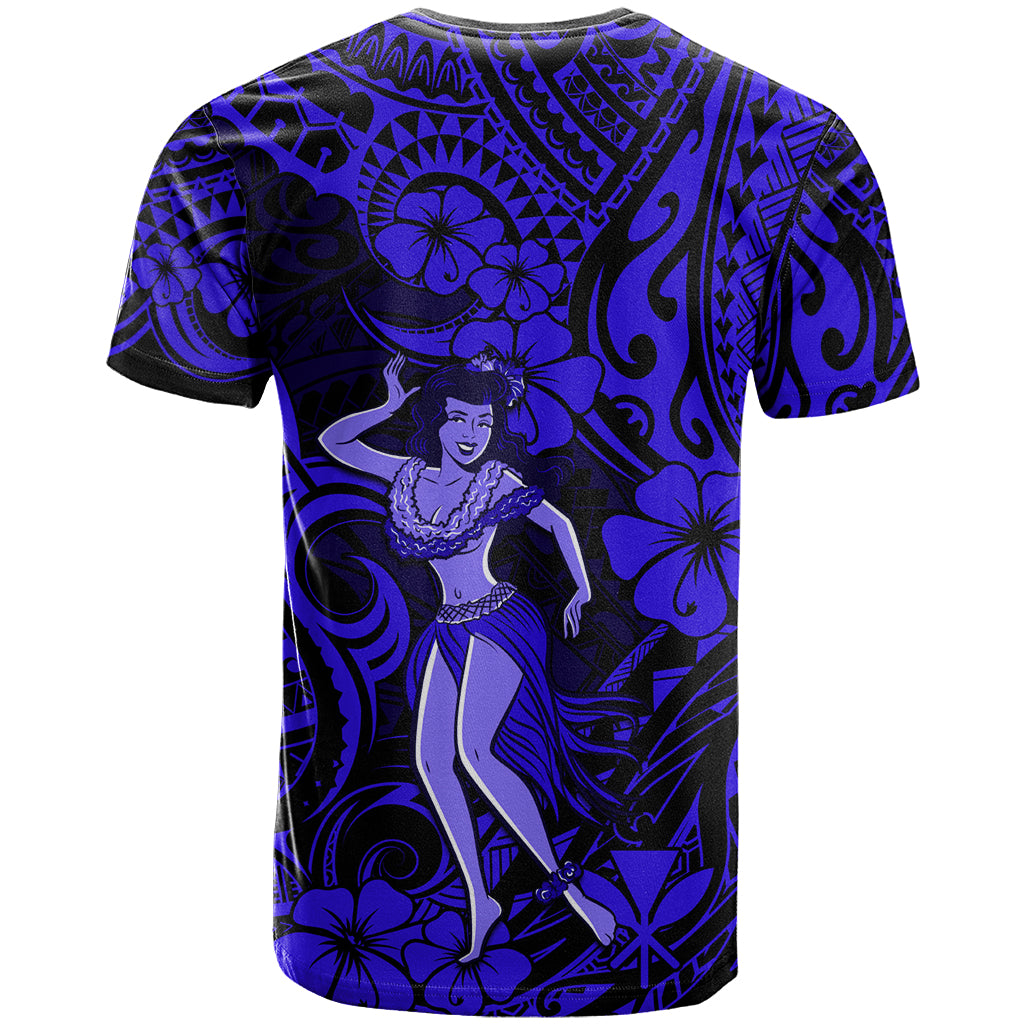 Hawaii Hula Girl T Shirt Polynesian Pattern Navy Blue Version - Wonder Print Shop