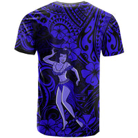 Hawaii Hula Girl T Shirt Polynesian Pattern Navy Blue Version - Wonder Print Shop