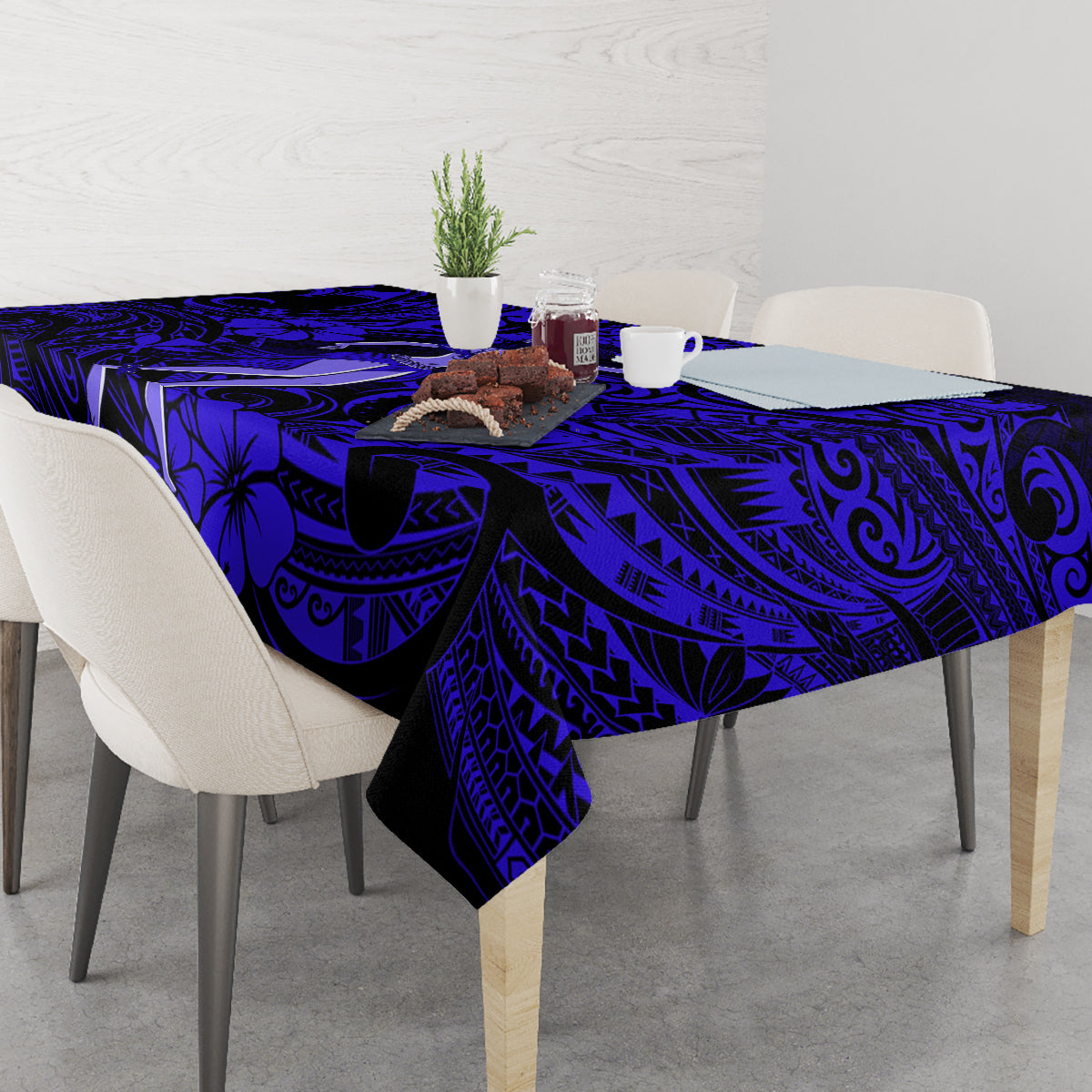 Hawaii Hula Girl Tablecloth Polynesian Pattern Navy Blue Version - Wonder Print Shop