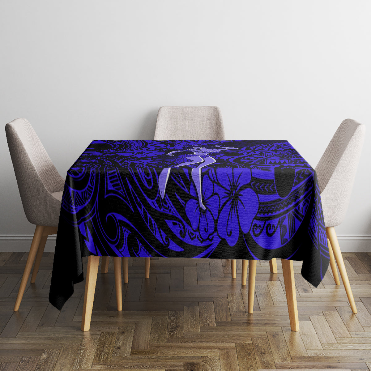 Hawaii Hula Girl Tablecloth Polynesian Pattern Navy Blue Version - Wonder Print Shop
