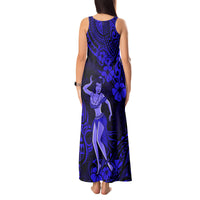 Hawaii Hula Girl Tank Maxi Dress Polynesian Pattern Navy Blue Version - Wonder Print Shop