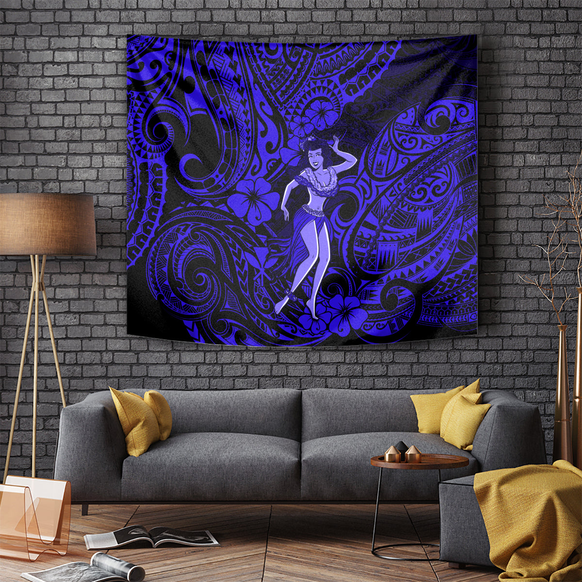 Hawaii Hula Girl Tapestry Polynesian Pattern Navy Blue Version - Wonder Print Shop
