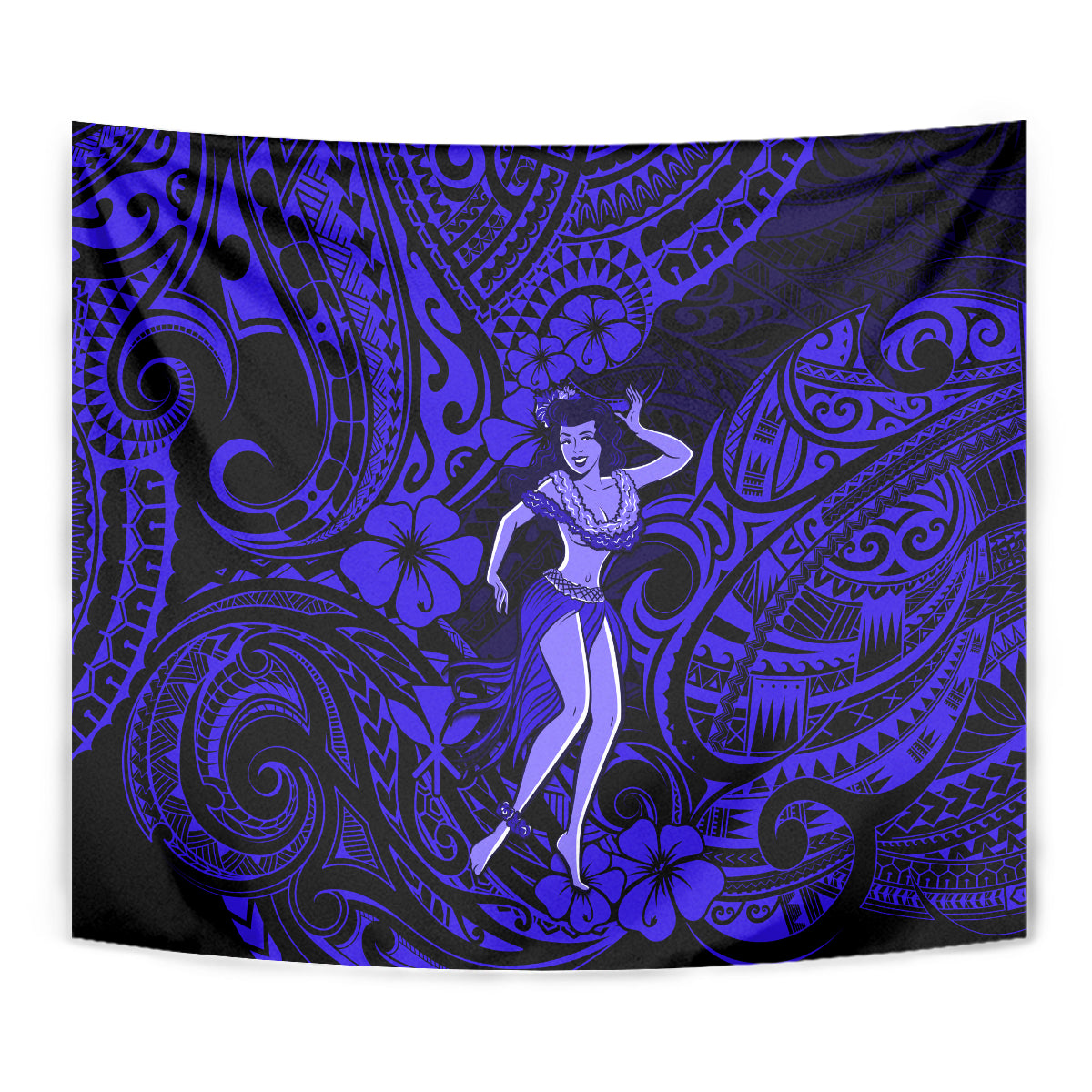 Hawaii Hula Girl Tapestry Polynesian Pattern Navy Blue Version - Wonder Print Shop