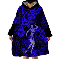 Hawaii Hula Girl Wearable Blanket Hoodie Polynesian Pattern Navy Blue Version - Wonder Print Shop