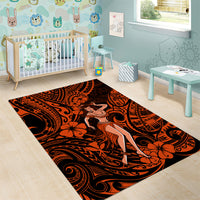 Hawaii Hula Girl Area Rug Polynesian Pattern Orange Version - Wonder Print Shop