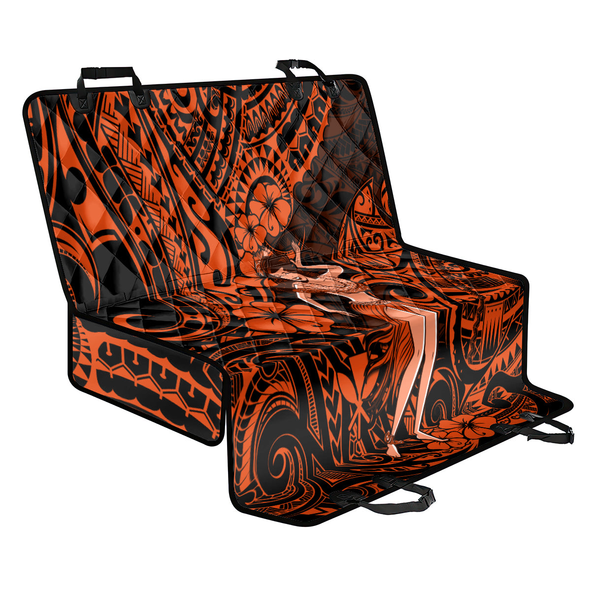 Hawaii Hula Girl Back Car Seat Cover Polynesian Pattern Orange Version - Wonder Print Shop