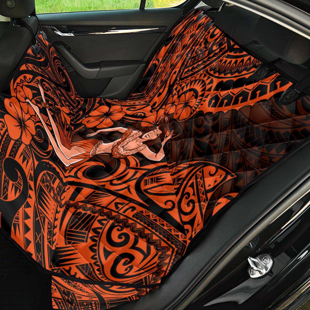 Hawaii Hula Girl Back Car Seat Cover Polynesian Pattern Orange Version - Wonder Print Shop
