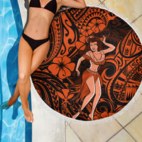 Hawaii Hula Girl Beach Blanket Polynesian Pattern Orange Version - Wonder Print Shop