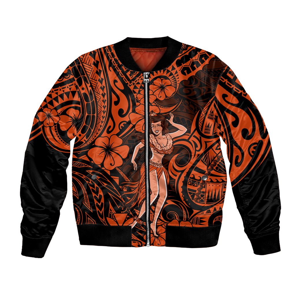 Hawaii Hula Girl Bomber Jacket Polynesian Pattern Orange Version - Wonder Print Shop